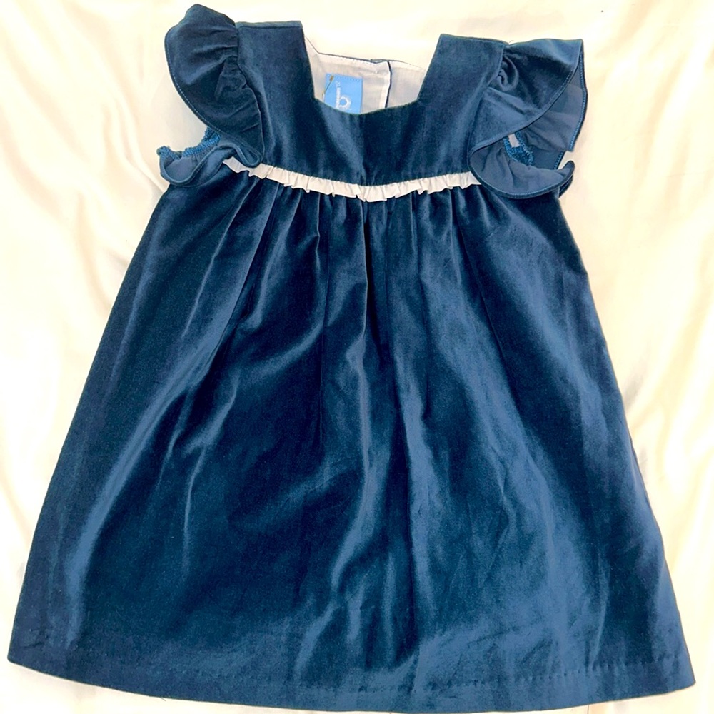 NWT Adorable Bella Bliss Blue Velour Dress with Ruffle Detail 4T